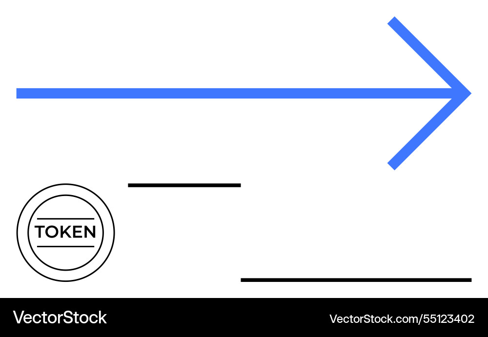 Blue arrow points forward with a circular token vector image