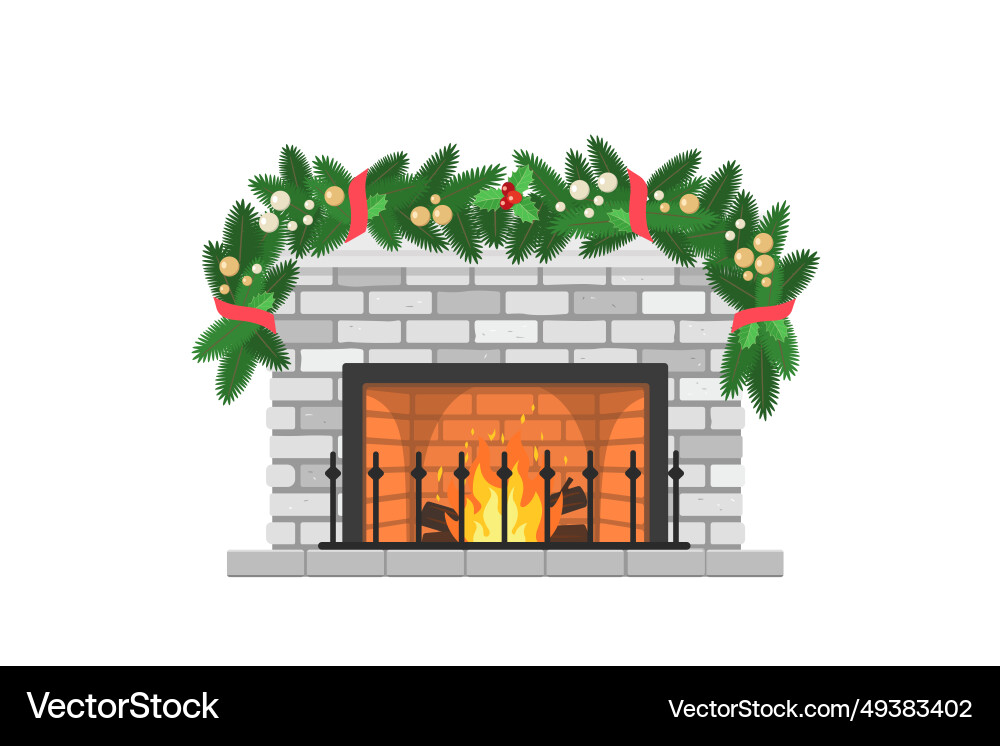 Cute white brick fireplace decorated Cute white brick fireplace decorated vector image