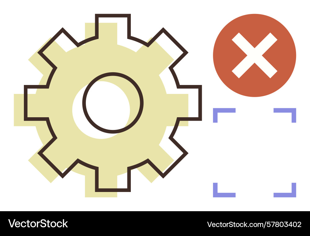 Gear and red cross mark representing process Gear and red cross mark representing process vector image