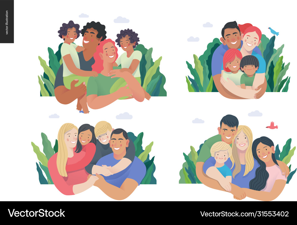 Happy international family with kids -family Happy international family with kids -family vector image