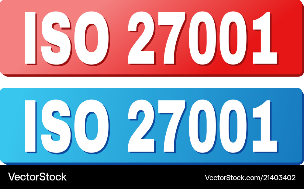 Iso 27001 text on blue and red rectangle buttons Vector Image