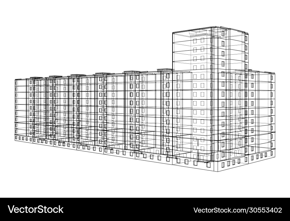 Multi-Story Building Wireframe Model Vector Image