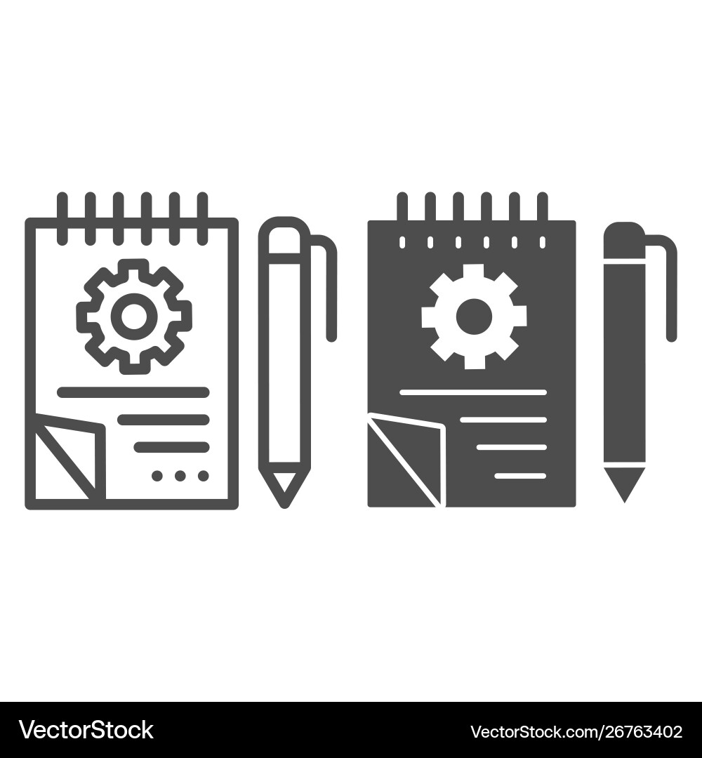Notebook with pencil line and glyph icon notepad Notebook with pencil line and glyph icon notepad vector image