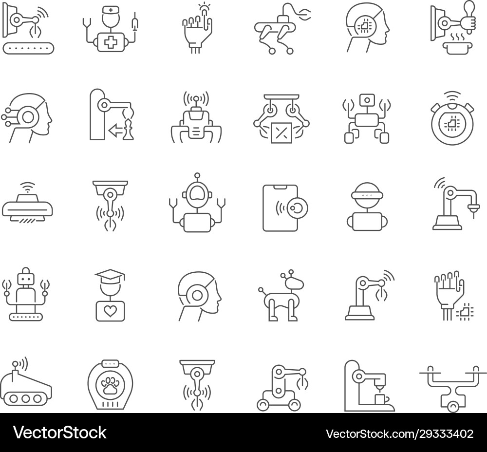 Set line icons robots Set line icons robots vector image