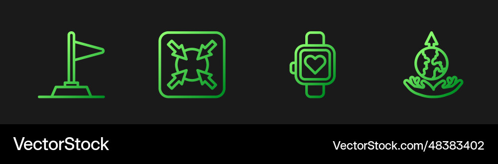 Set line smart watch flag target and world Set line smart watch flag target and world vector image