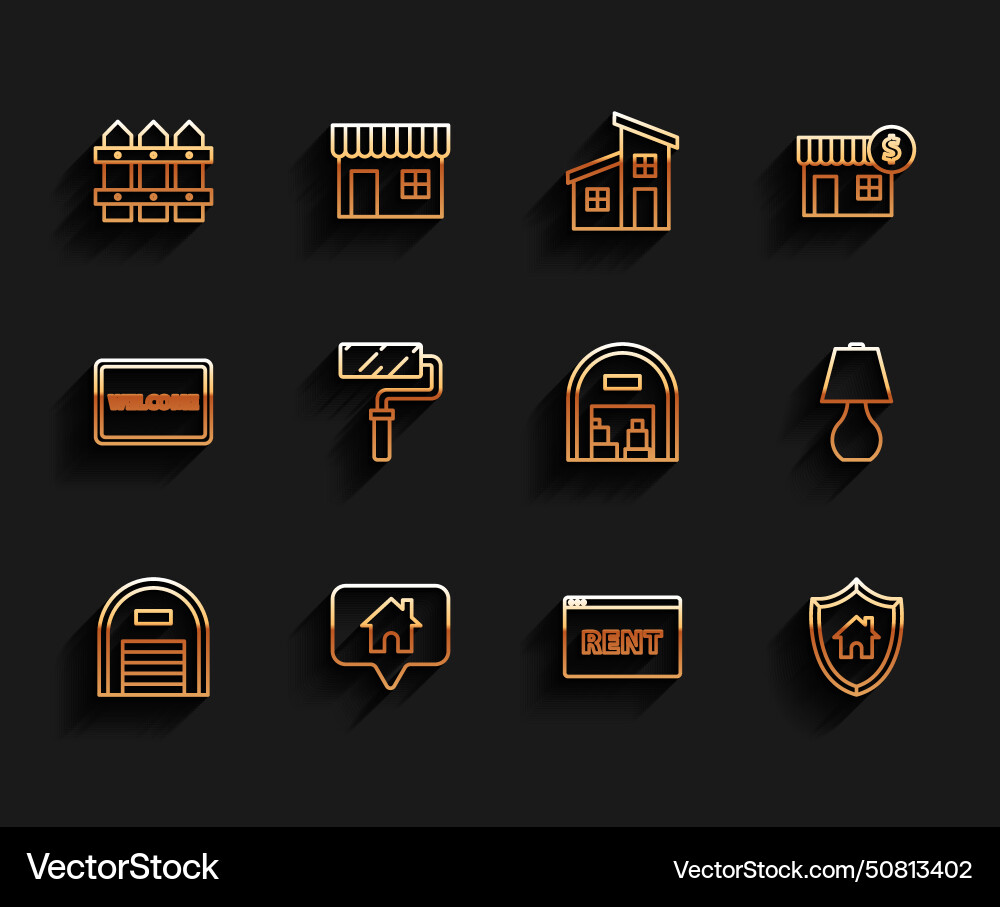 Set line warehouse map pointer with garden fence Set line warehouse map pointer with garden fence vector image