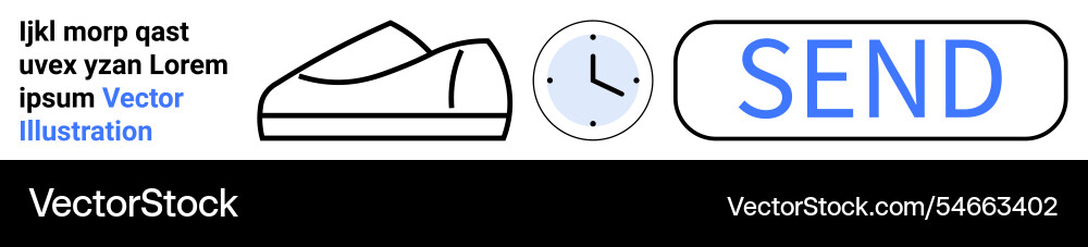 Shoe outline clock and send button in minimalist Vector Image