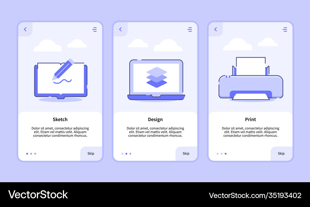 Sketch design print onboarding screen for mobile Sketch design print onboarding screen for mobile vector image