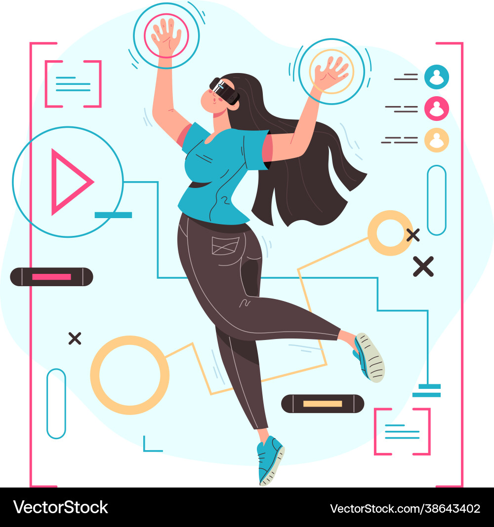 Woman in virtual reality glasses making 3d vision Woman in virtual reality glasses making 3d vision vector image
