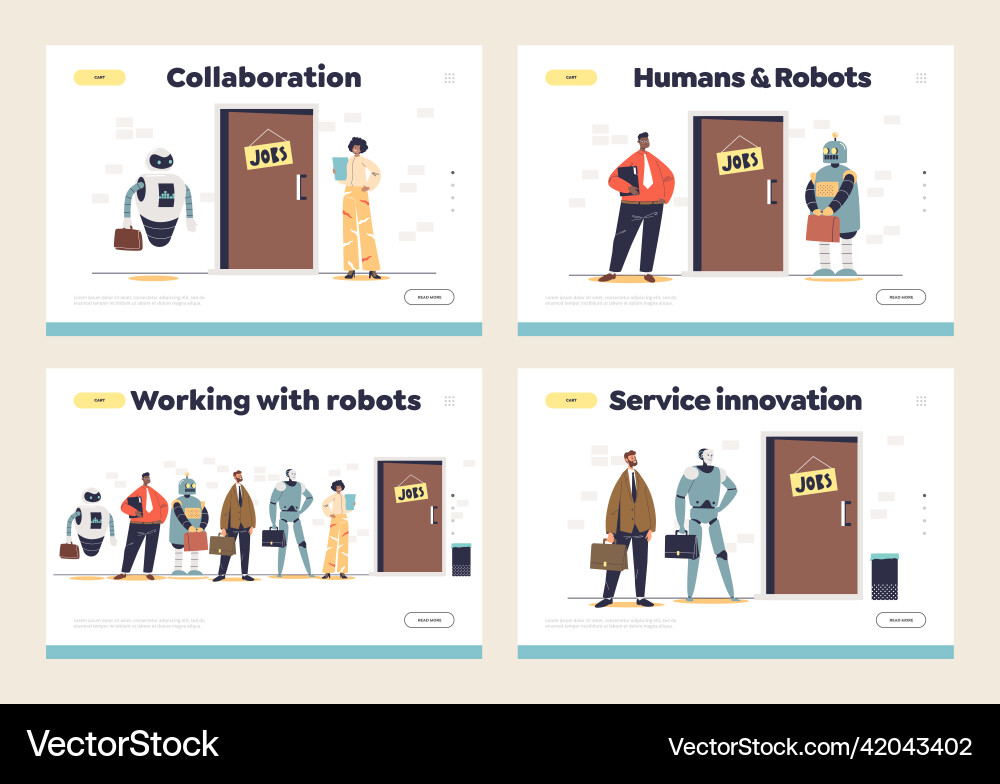 Work and cooperation with robots concept Work and cooperation with robots concept vector image