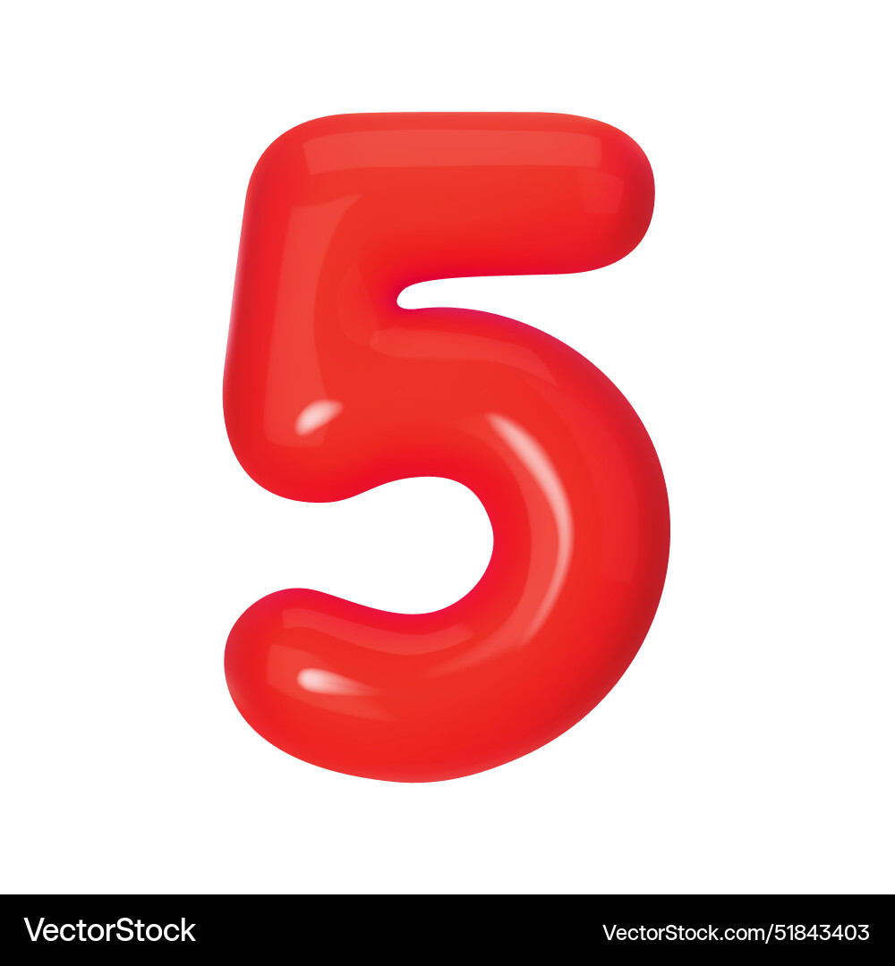 3d red number 5 isolated on white background Vector Image