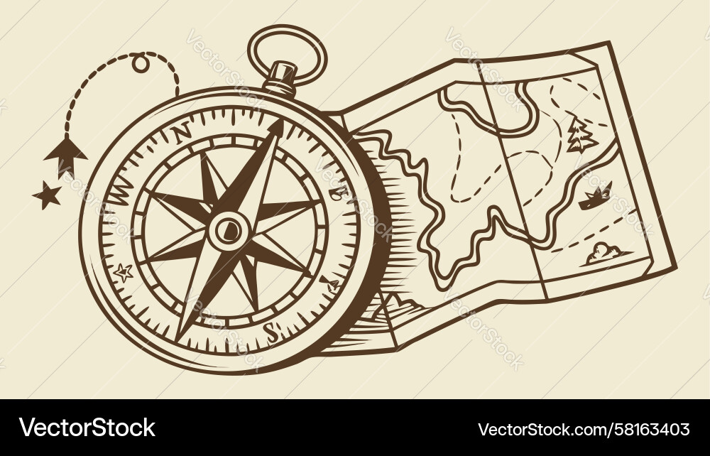 Compass and Map - Navigation Tools Vector Image