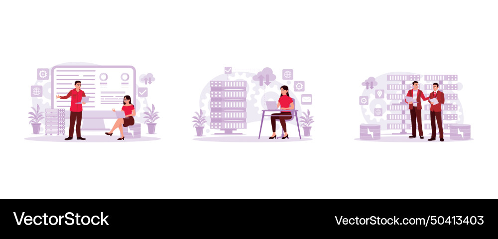 Engineer and project manager in the control vector image