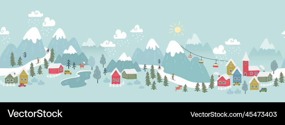 Fun Hand gezeichnet Winterlandschaft mit einem bunten Fun Hand gezeichnet Winterlandschaft mit einem bunten vektorbild