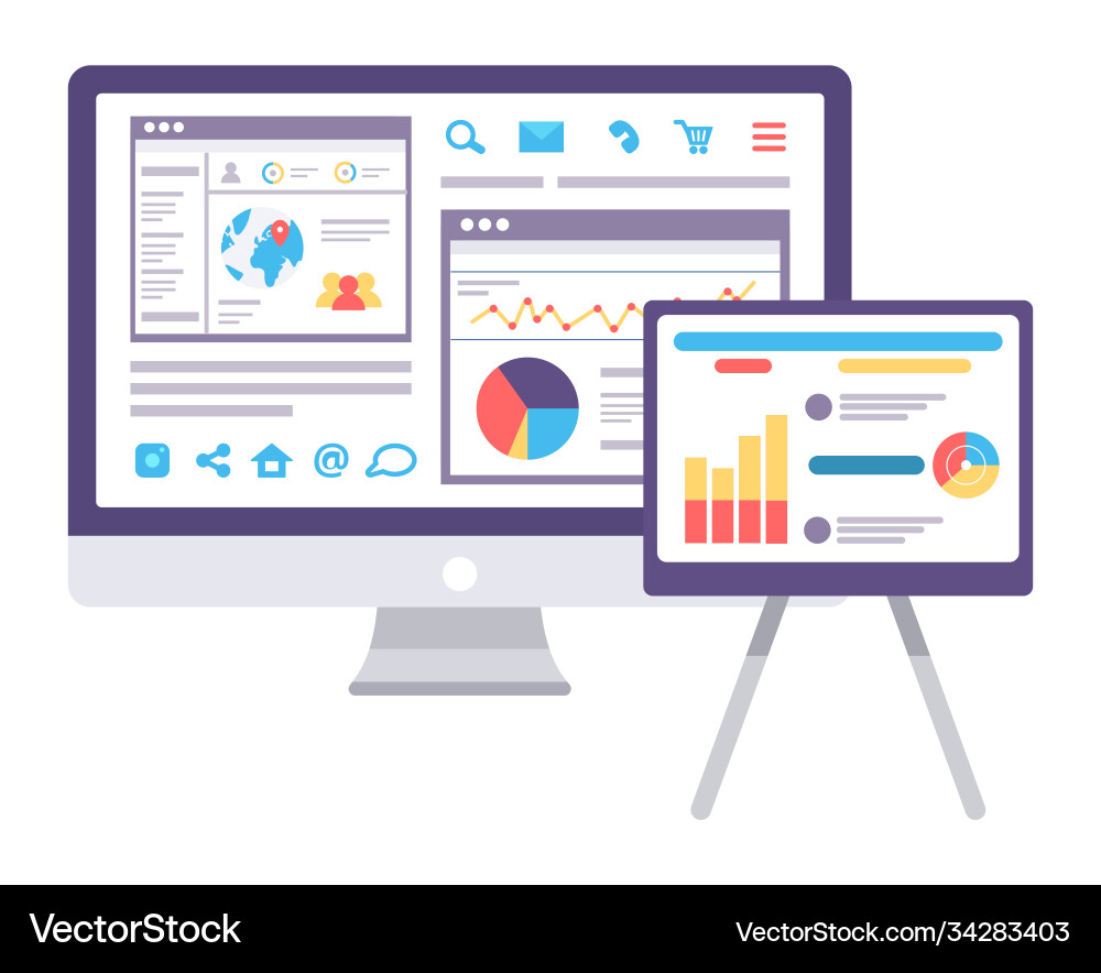 Graph report and social network in computer Vector Image