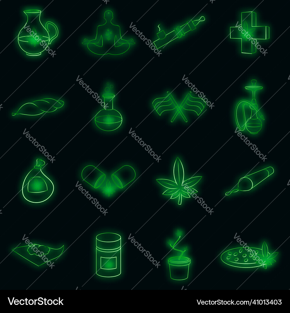 Medical marijuana icons set neon Medical marijuana icons set neon vector image