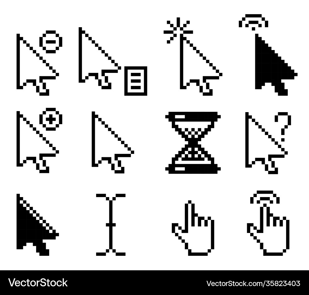 Setzen Sie Pixel Computer Maus Cursor-Symbole Vektorbild