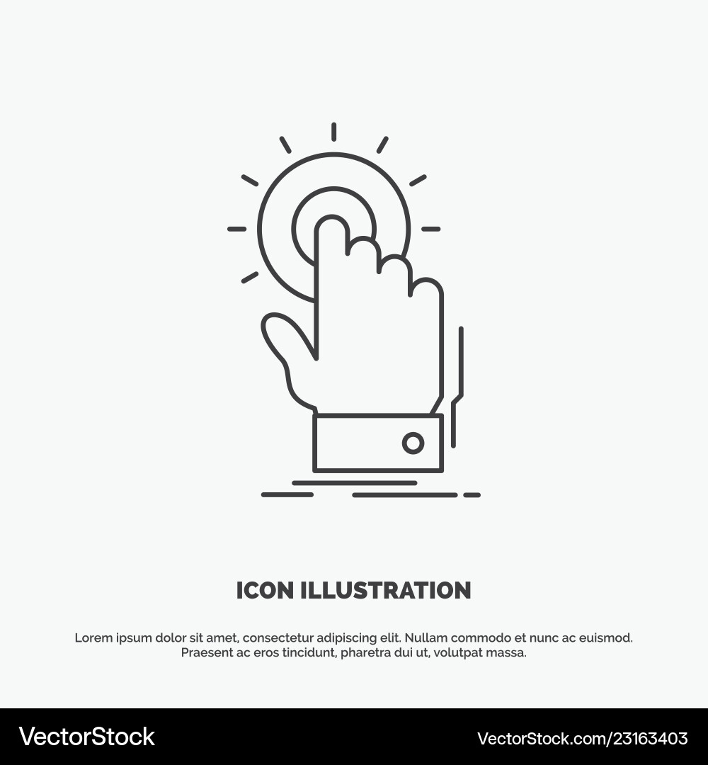 Touch click hand on start icon line gray symbol Touch click hand on start icon line gray symbol vector image