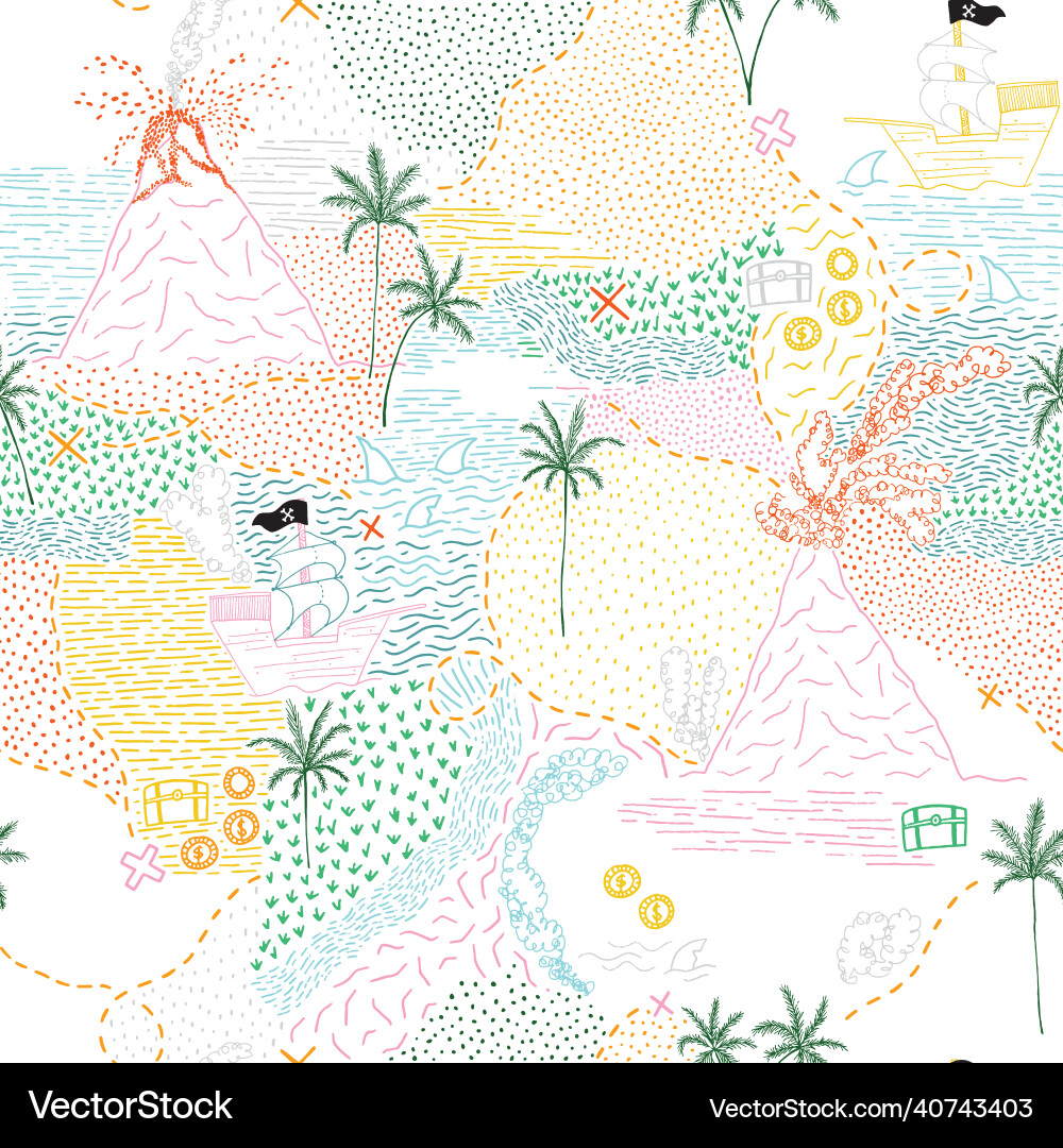 Treasure map pattern repeat colorful background Treasure map pattern repeat colorful background vector image