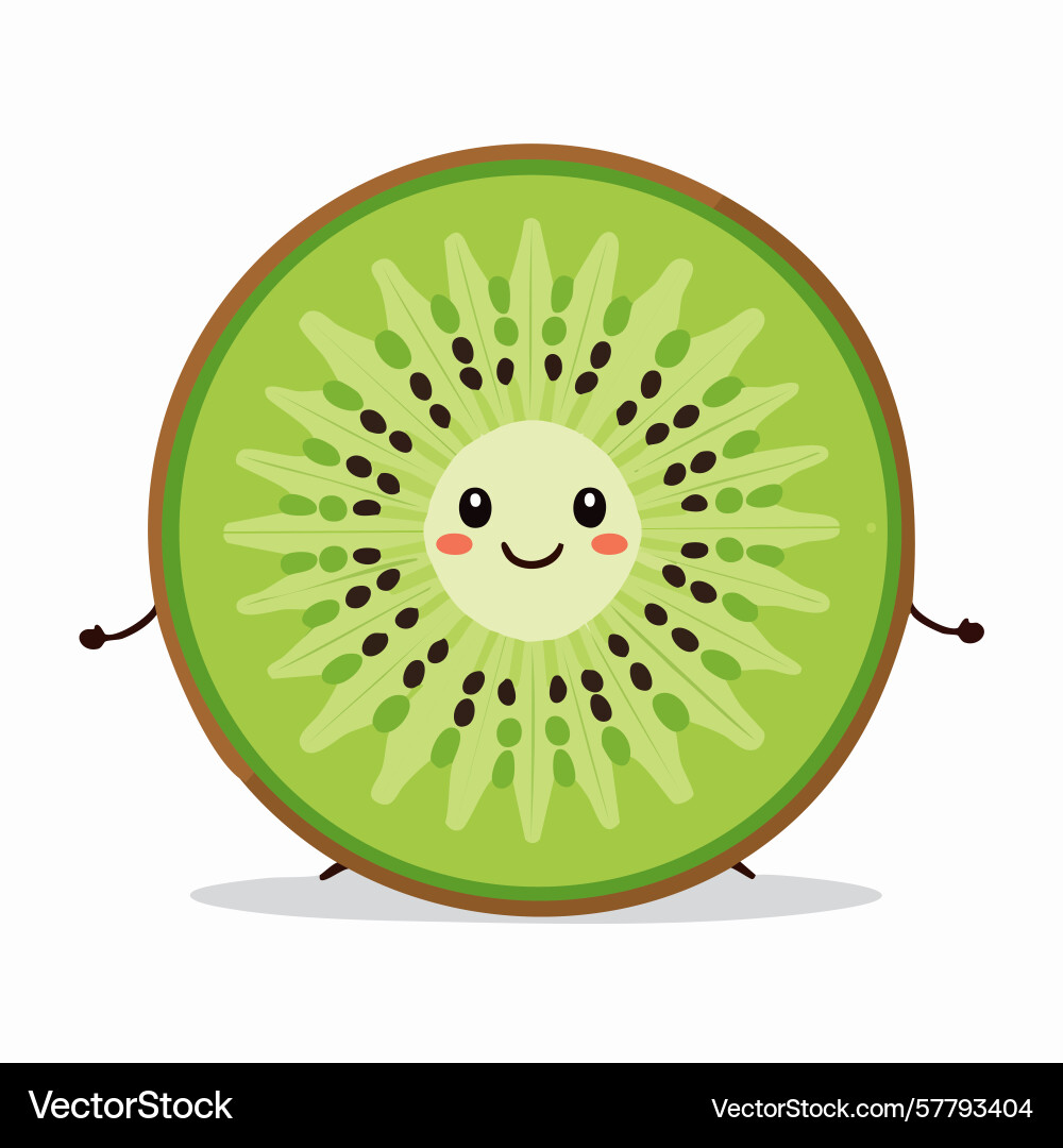 Cheerful kiwi slice character with smiling face Vector Image