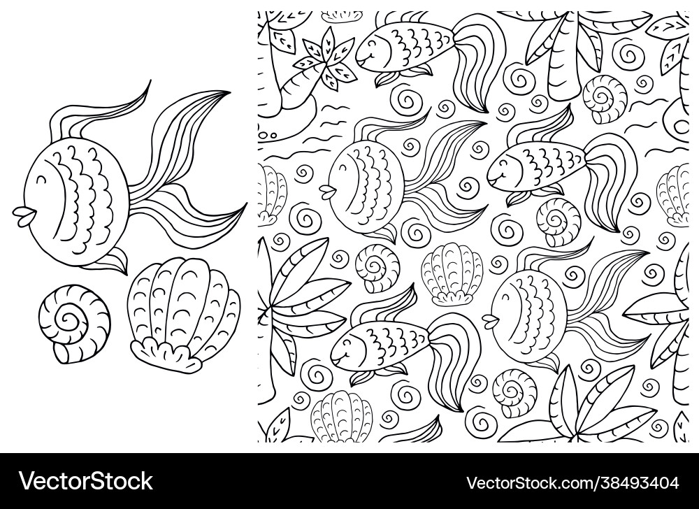 Contour set element and seamless pattern Contour set element and seamless pattern vector image