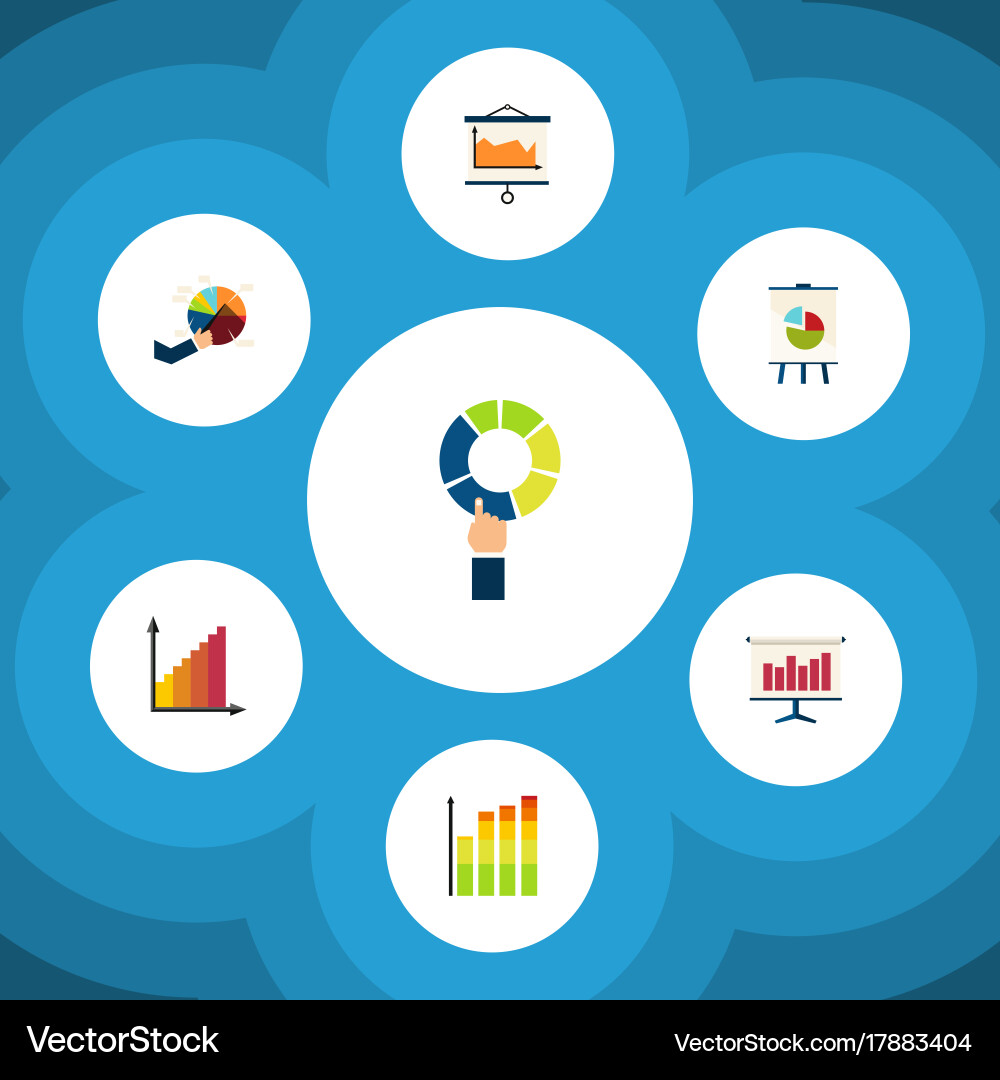 Flat icon graph set of easel monitoring vector image