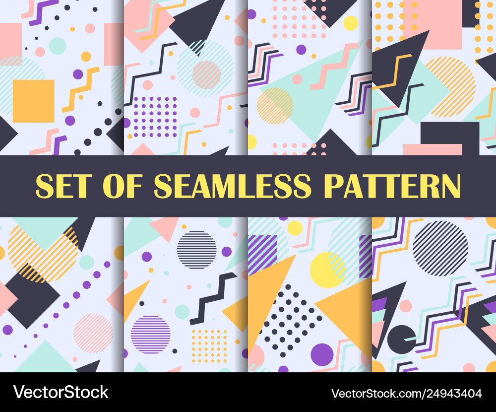 Memphis seamless pattern set geometric elements Memphis seamless pattern set geometric elements vector image