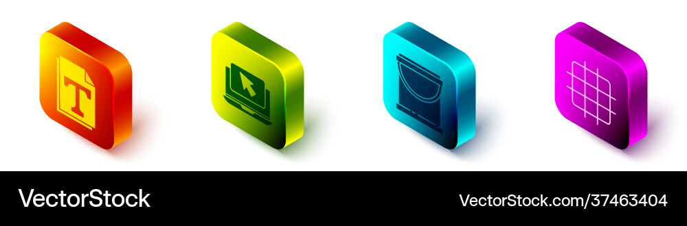 Set isometric text file document laptop Set isometric text file document laptop vector image