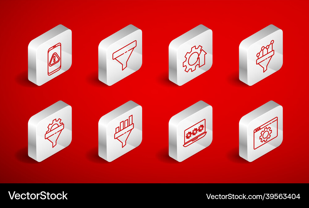 Set line browser setting sales funnel arrow Vector Image
