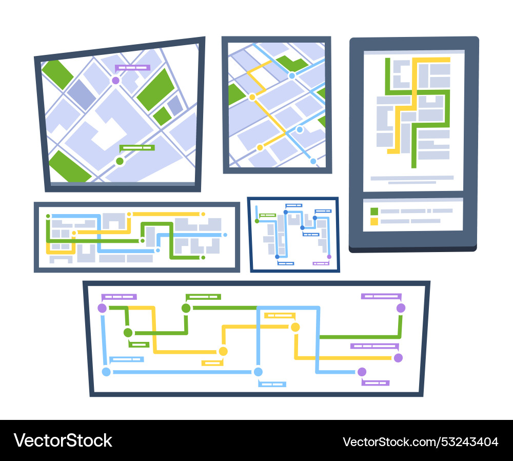 Set of navigation maps displayed on different Set of navigation maps displayed on different vector image