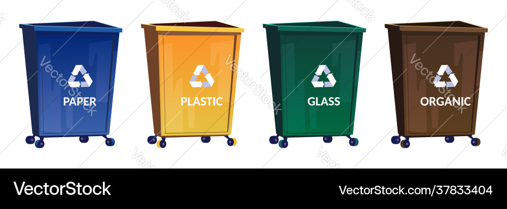 Trash bins for separate and recycle garbage Trash bins for separate and recycle garbage vector image