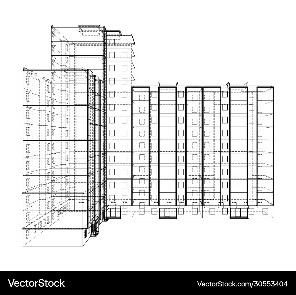 Wire-frame model a multi-storey building Vector Image