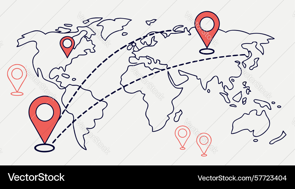 World map with location pins symbolizing global Vector Image