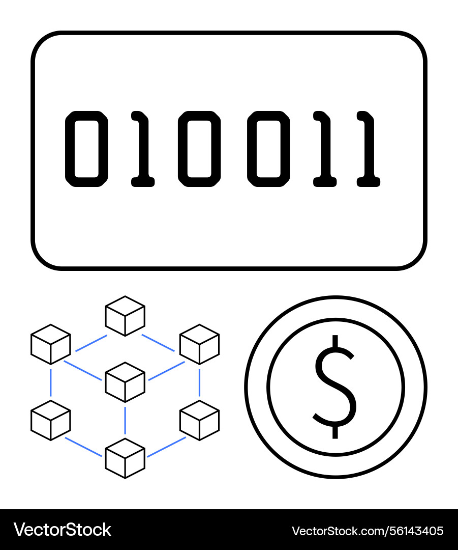 Binary code blockchain network and financial Binary code blockchain network and financial vector image