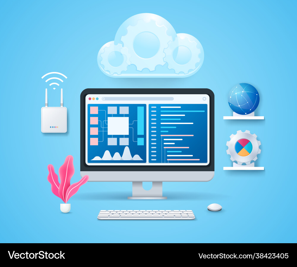 Cloud computing concept in 3d style Cloud computing concept in 3d style vector image