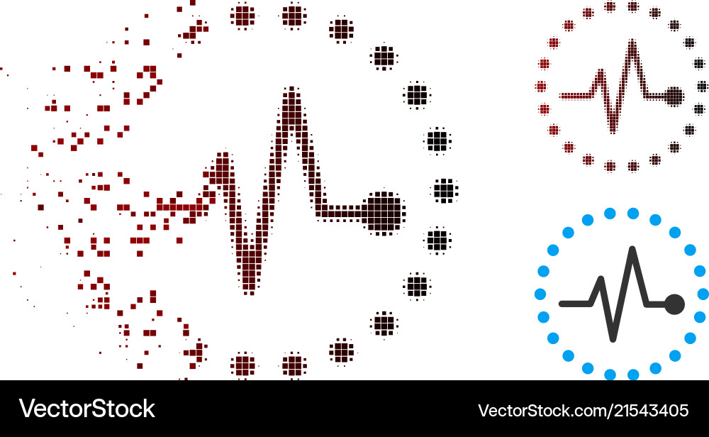 Decomposed pixel halftone pulse icon Decomposed pixel halftone pulse icon vector image