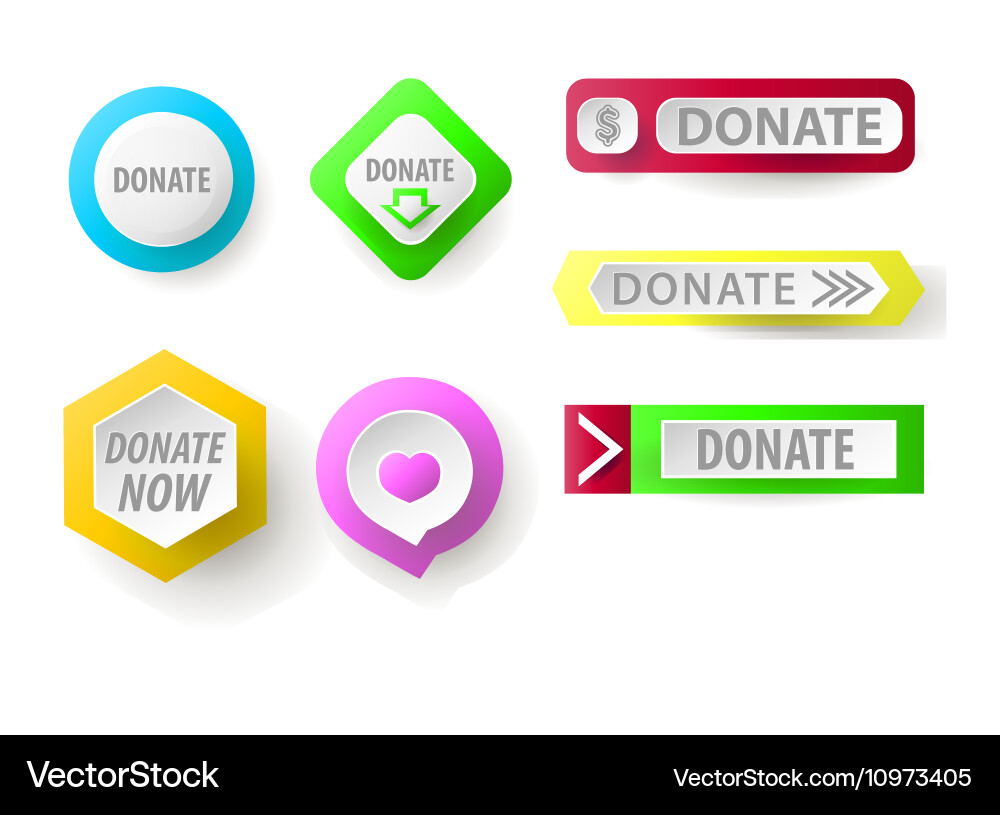 Donate button collection set web buttons vector image