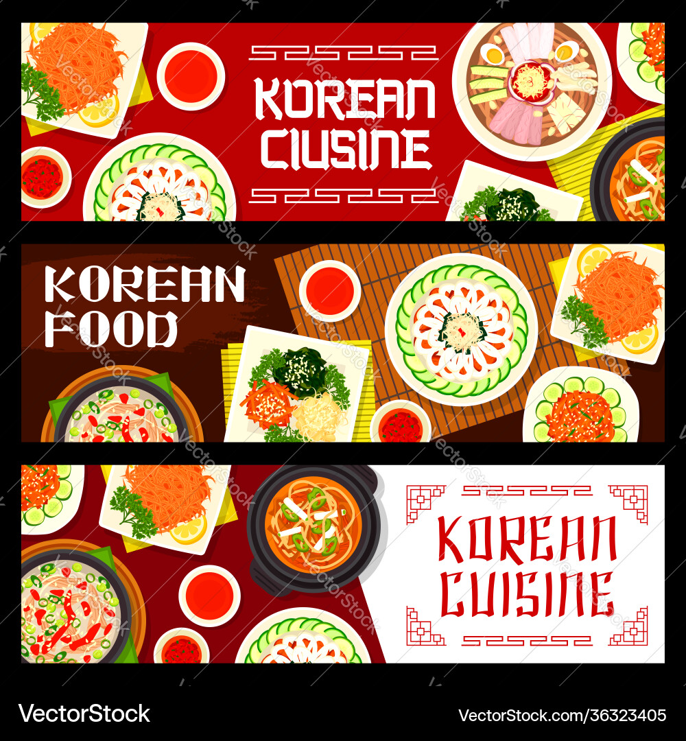 Korean food korea cuisine cartoon banners Korean food korea cuisine cartoon banners vector image