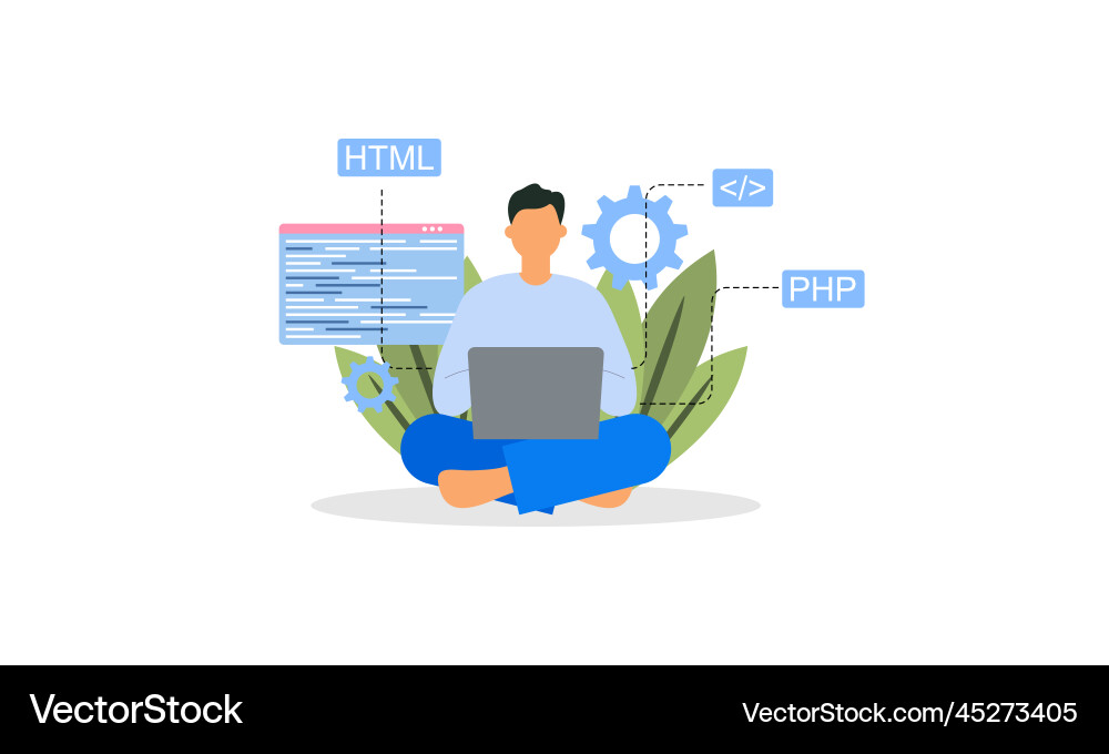 Man programmer is working on his laptop concept Man programmer is working on his laptop concept vector image