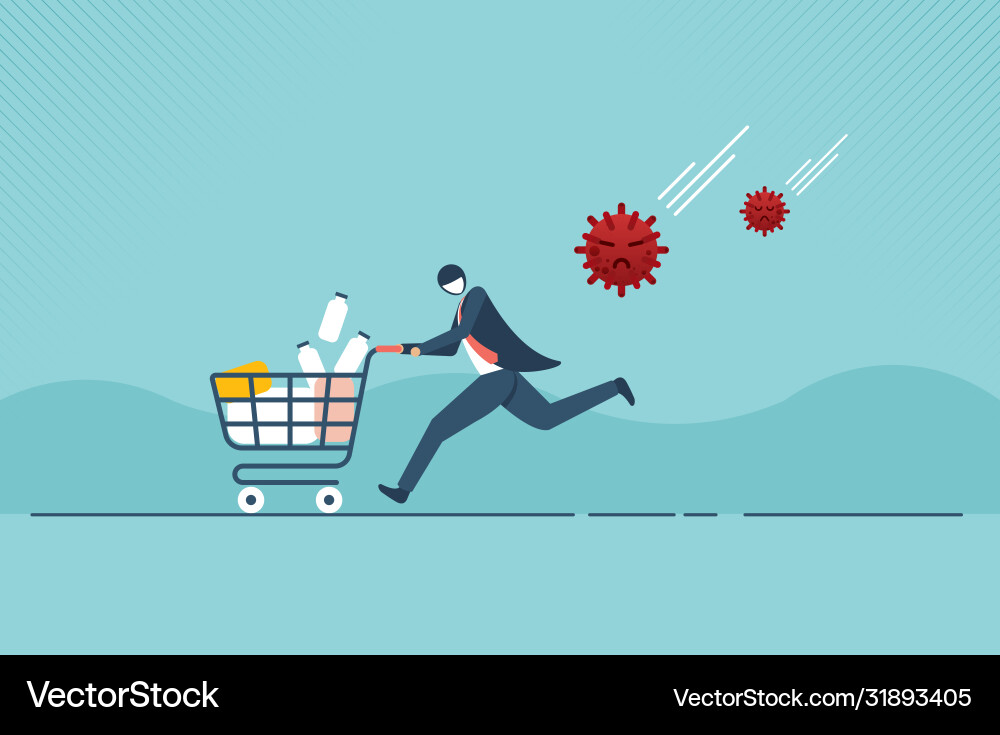 Panic man running in fear with full consumer Panic man running in fear with full consumer vector image