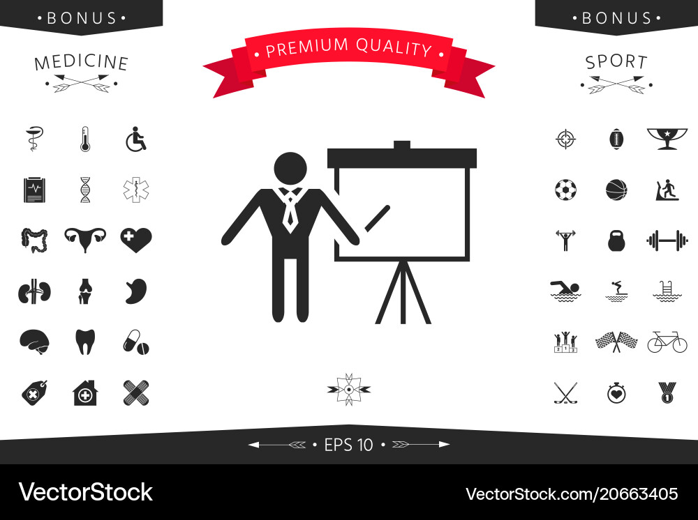 Presentation sign icon man standing with pointer Vector Image