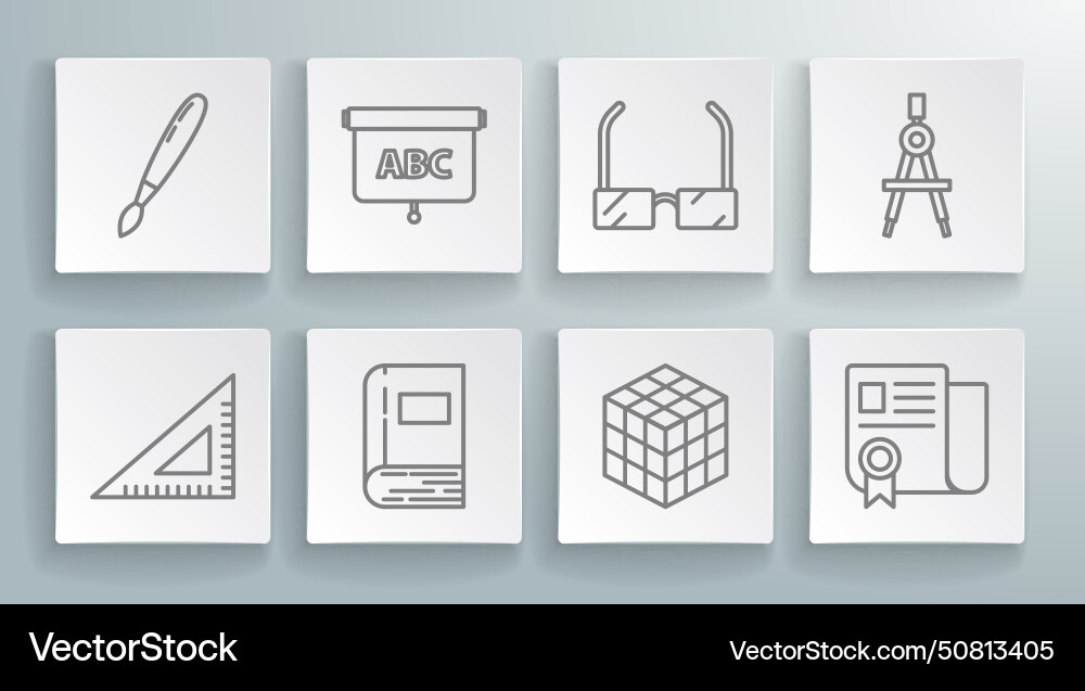 Set line triangular ruler chalkboard book rubik Vector Image