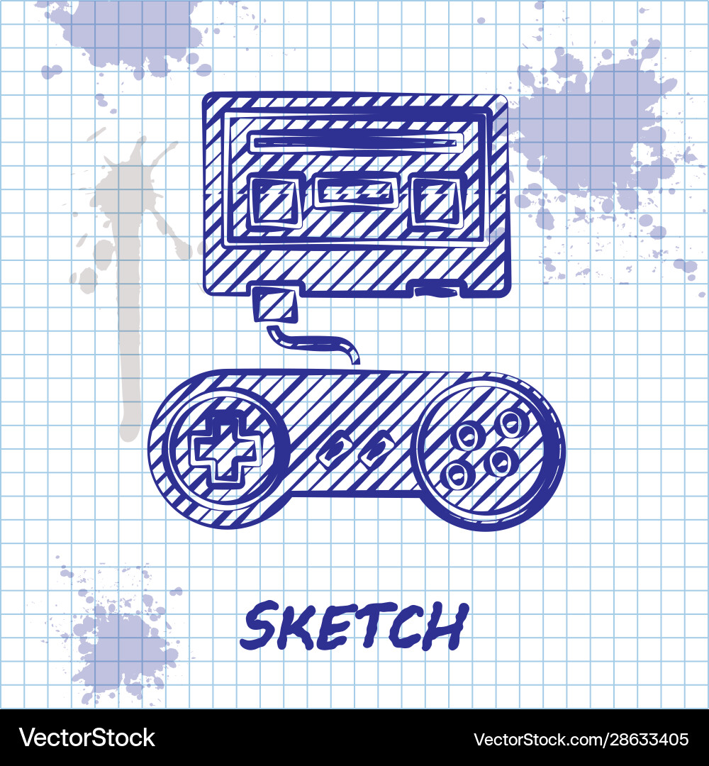 Sketch line video game console with joystick icon Sketch line video game console with joystick icon Vector Image