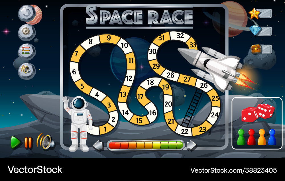 Snake and ladders game template with space theme Snake and ladders game template with space theme vector image