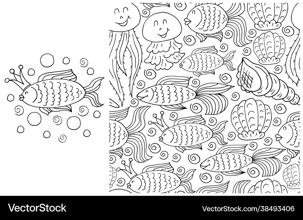 Contour set element and seamless pattern ideal Contour set element and seamless pattern ideal vector image