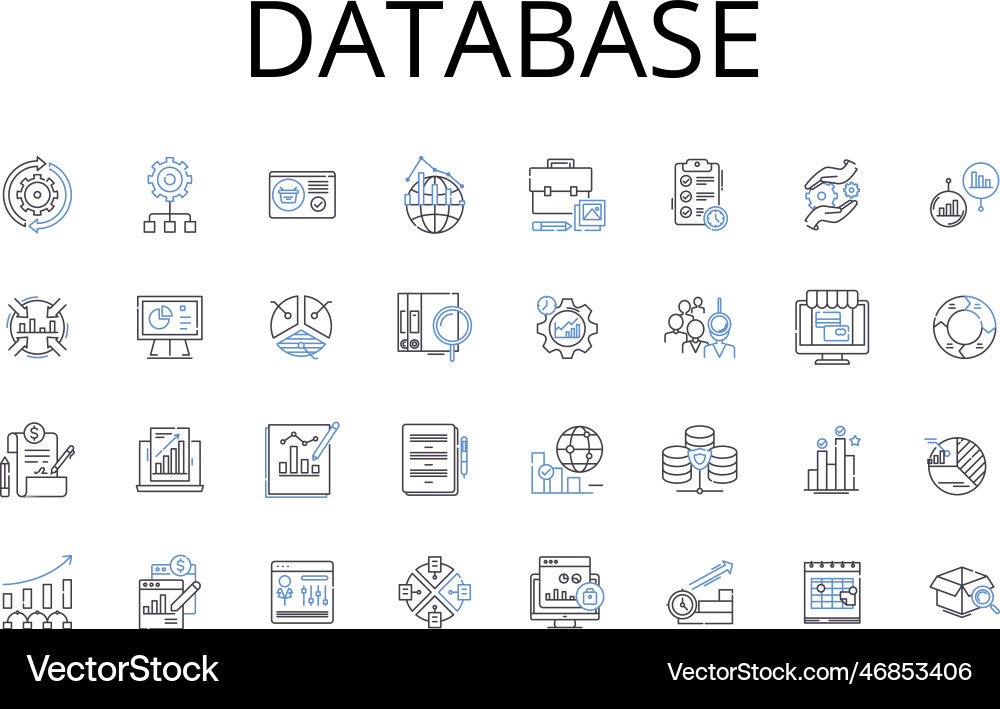 Database line icons collection data storage Database line icons collection data storage vector image