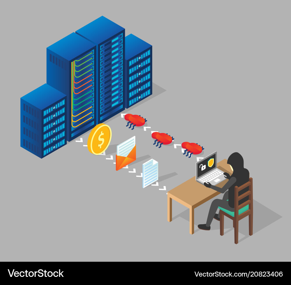 Hacker Attacks Server Isometric vector image
