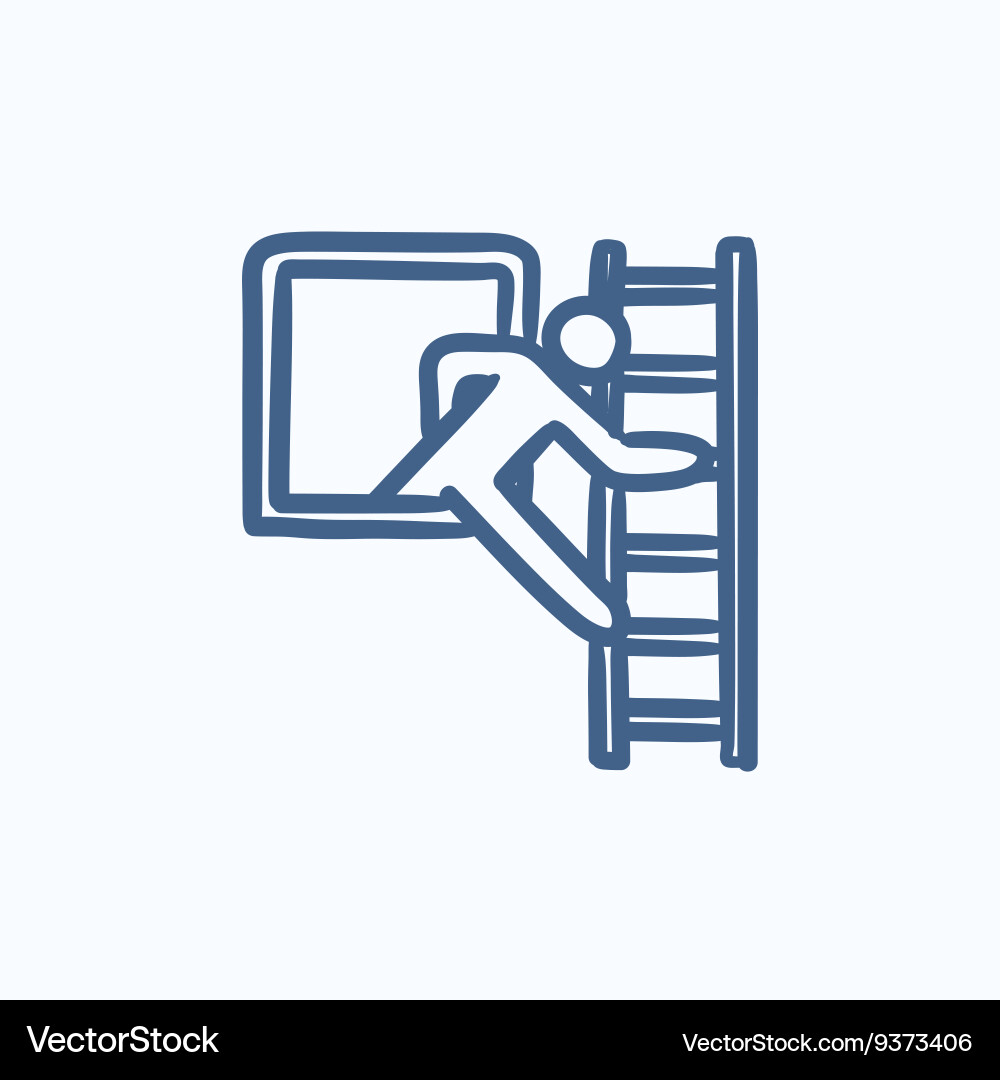 Man leaving building through window sketch icon vector image