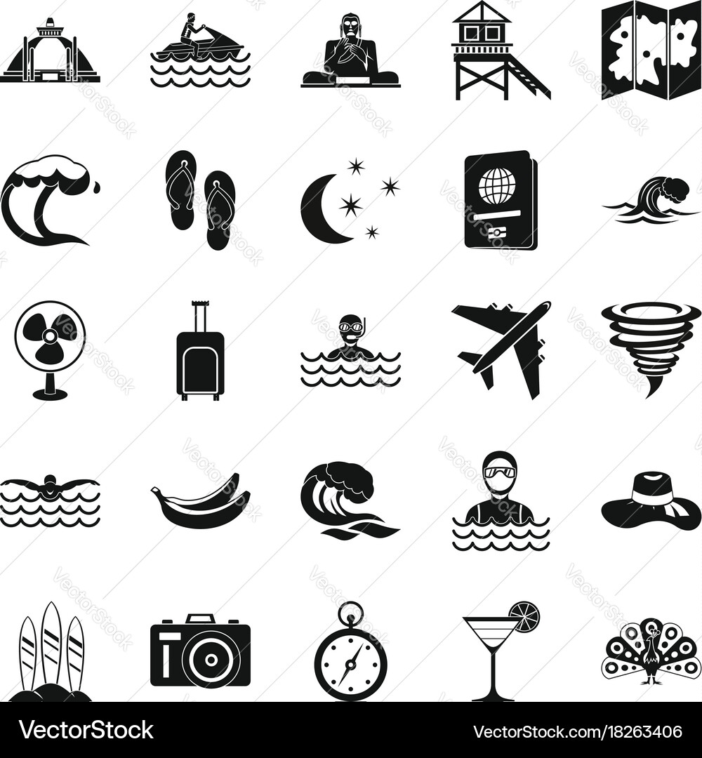 Rest on the ocean icons set simple style Vector Image