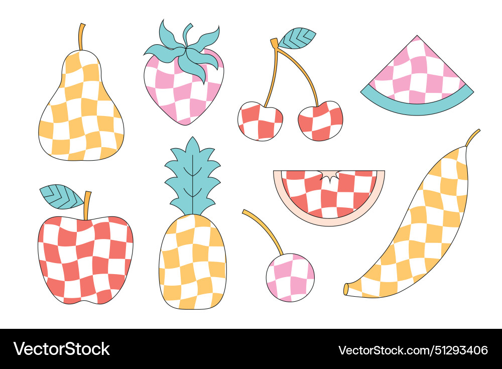 Retro checkered patterned fruits abstract pear Vector Image